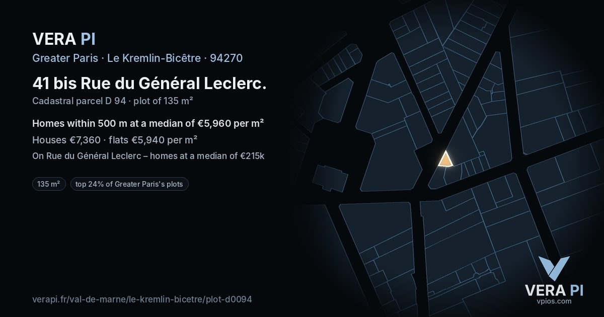 41 bis Rue du Général Leclerc, Le Kremlin-Bicêtre at night – the plot lit, the parcels around coloured by the prices near them