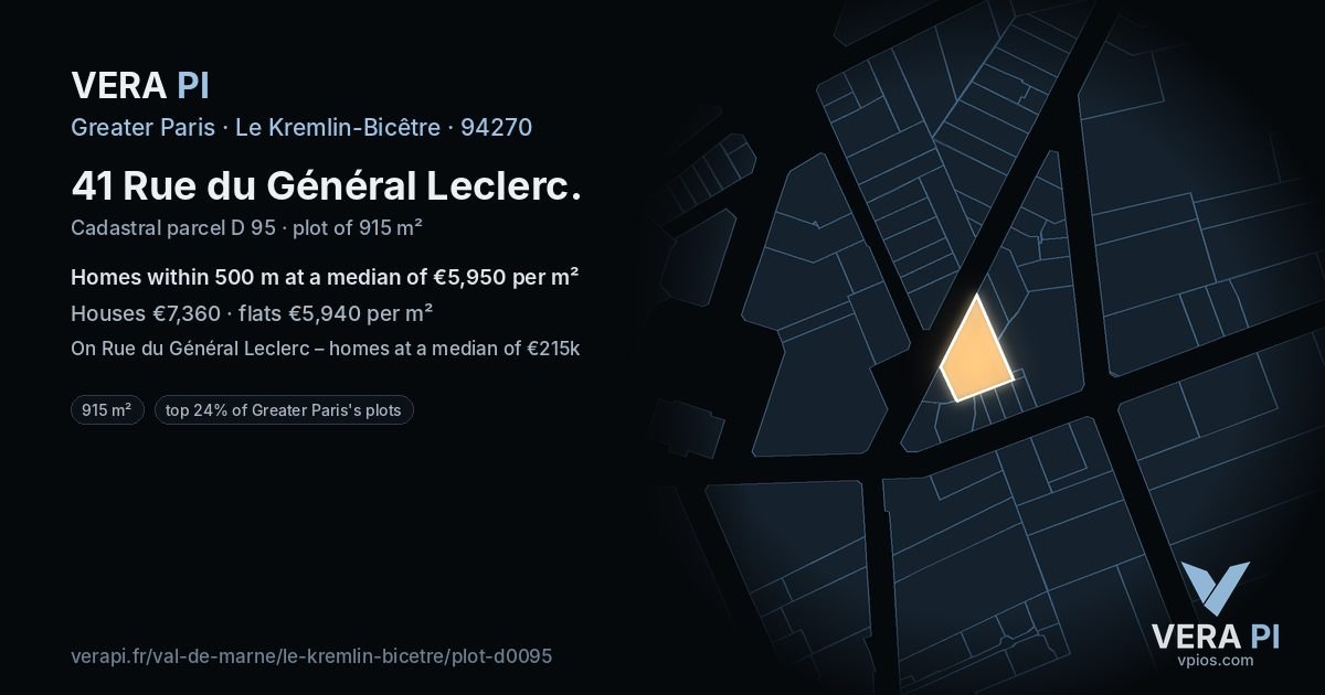 41 Rue du Général Leclerc, Le Kremlin-Bicêtre at night – the plot lit, the parcels around coloured by the prices near them