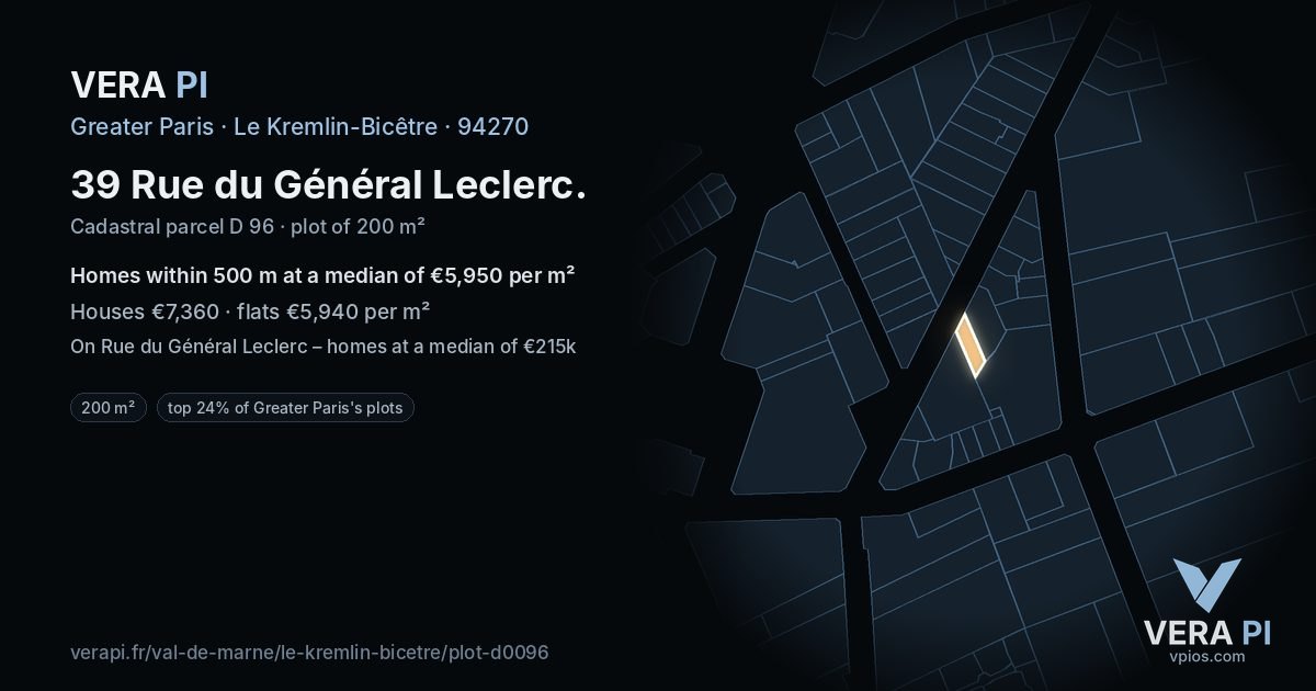 39 Rue du Général Leclerc, Le Kremlin-Bicêtre at night – the plot lit, the parcels around coloured by the prices near them