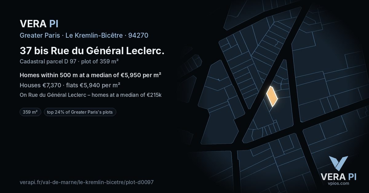 37 bis Rue du Général Leclerc, Le Kremlin-Bicêtre at night – the plot lit, the parcels around coloured by the prices near them