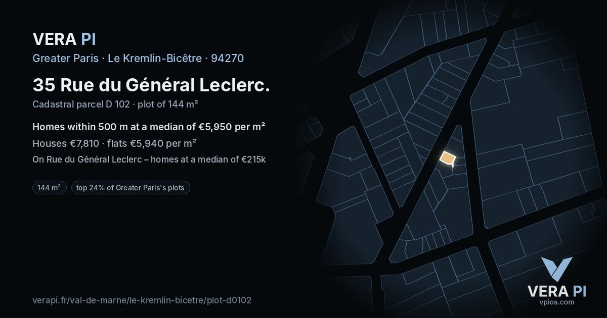 35 Rue du Général Leclerc, Le Kremlin-Bicêtre at night – the plot lit, the parcels around coloured by the prices near them