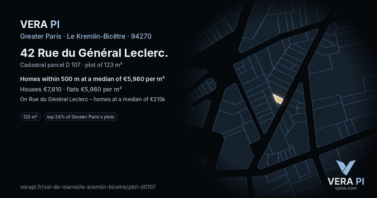 42 Rue du Général Leclerc, Le Kremlin-Bicêtre at night – the plot lit, the parcels around coloured by the prices near them