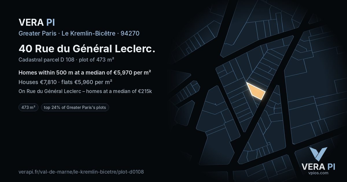 40 Rue du Général Leclerc, Le Kremlin-Bicêtre at night – the plot lit, the parcels around coloured by the prices near them