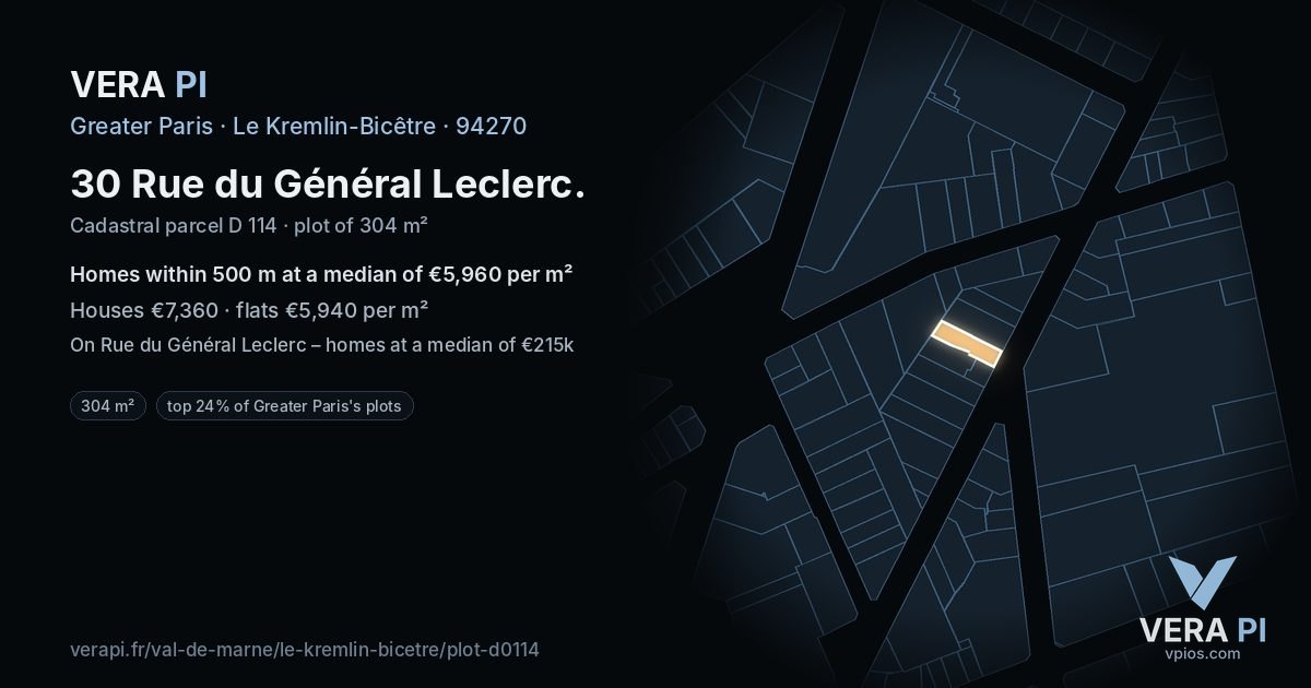30 Rue du Général Leclerc, Le Kremlin-Bicêtre at night – the plot lit, the parcels around coloured by the prices near them