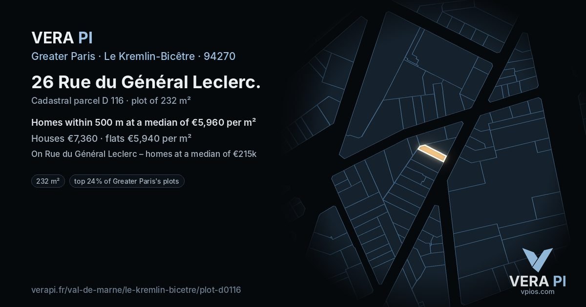 26 Rue du Général Leclerc, Le Kremlin-Bicêtre at night – the plot lit, the parcels around coloured by the prices near them