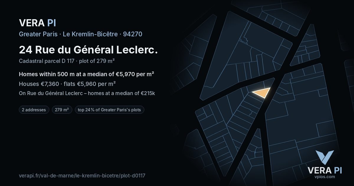 24 Rue du Général Leclerc, Le Kremlin-Bicêtre at night – the plot lit, the parcels around coloured by the prices near them