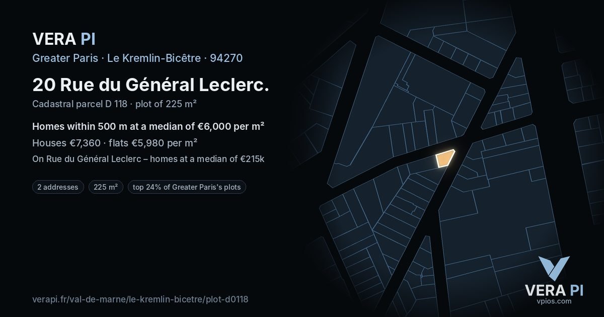 20 Rue du Général Leclerc, Le Kremlin-Bicêtre at night – the plot lit, the parcels around coloured by the prices near them