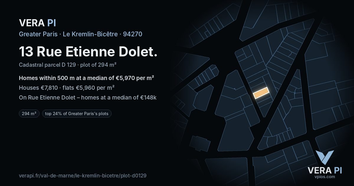 13 Rue Etienne Dolet, Le Kremlin-Bicêtre at night – the plot lit, the parcels around coloured by the prices near them