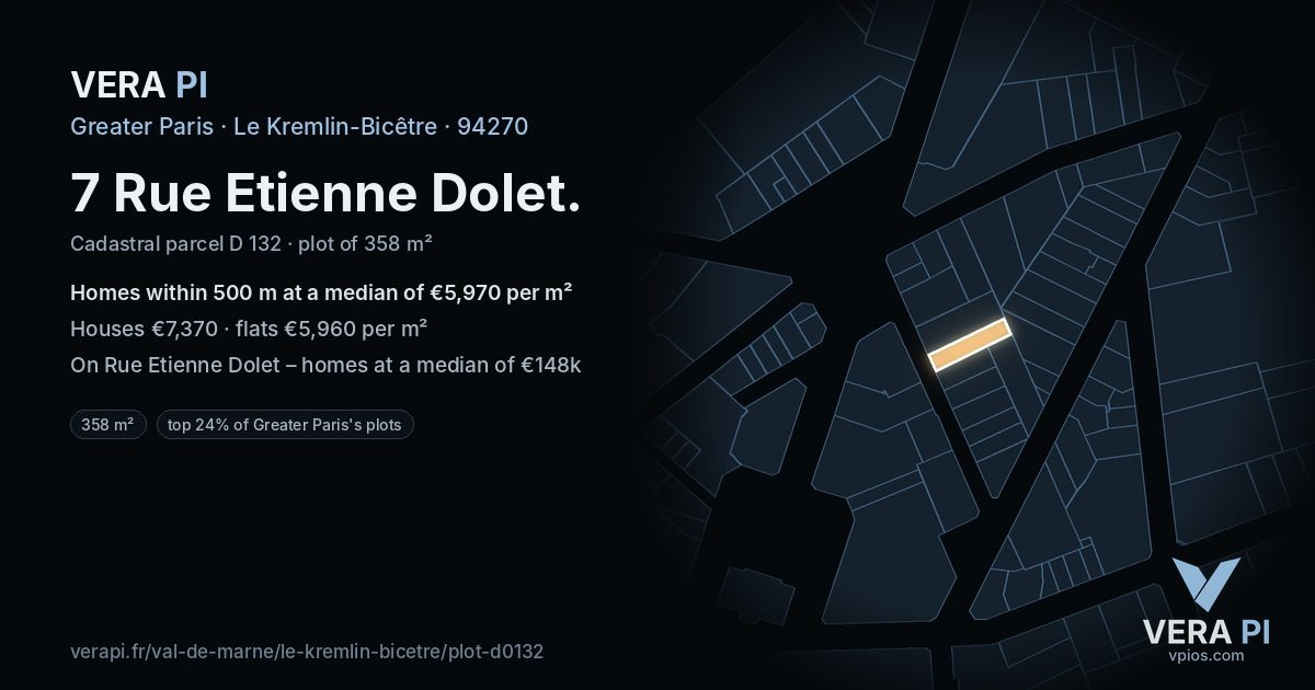 7 Rue Etienne Dolet, Le Kremlin-Bicêtre at night – the plot lit, the parcels around coloured by the prices near them