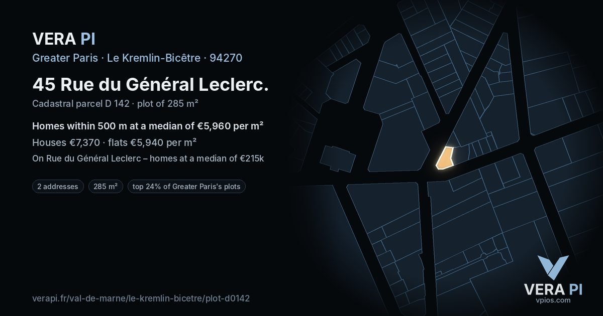45 Rue du Général Leclerc, Le Kremlin-Bicêtre at night – the plot lit, the parcels around coloured by the prices near them