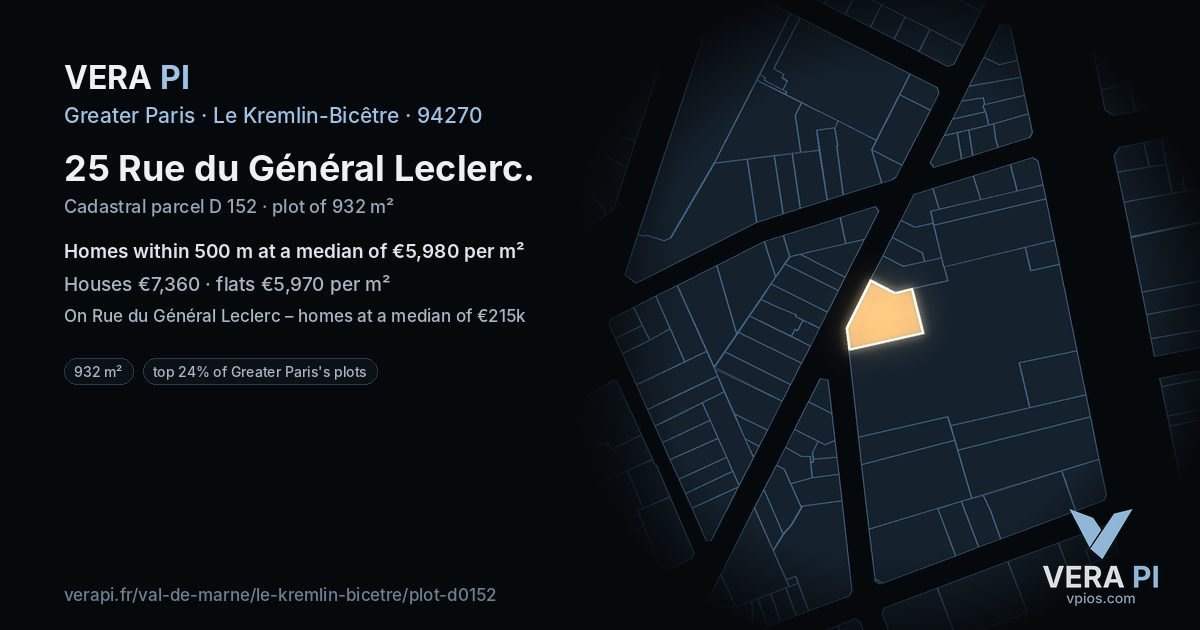 25 Rue du Général Leclerc, Le Kremlin-Bicêtre at night – the plot lit, the parcels around coloured by the prices near them