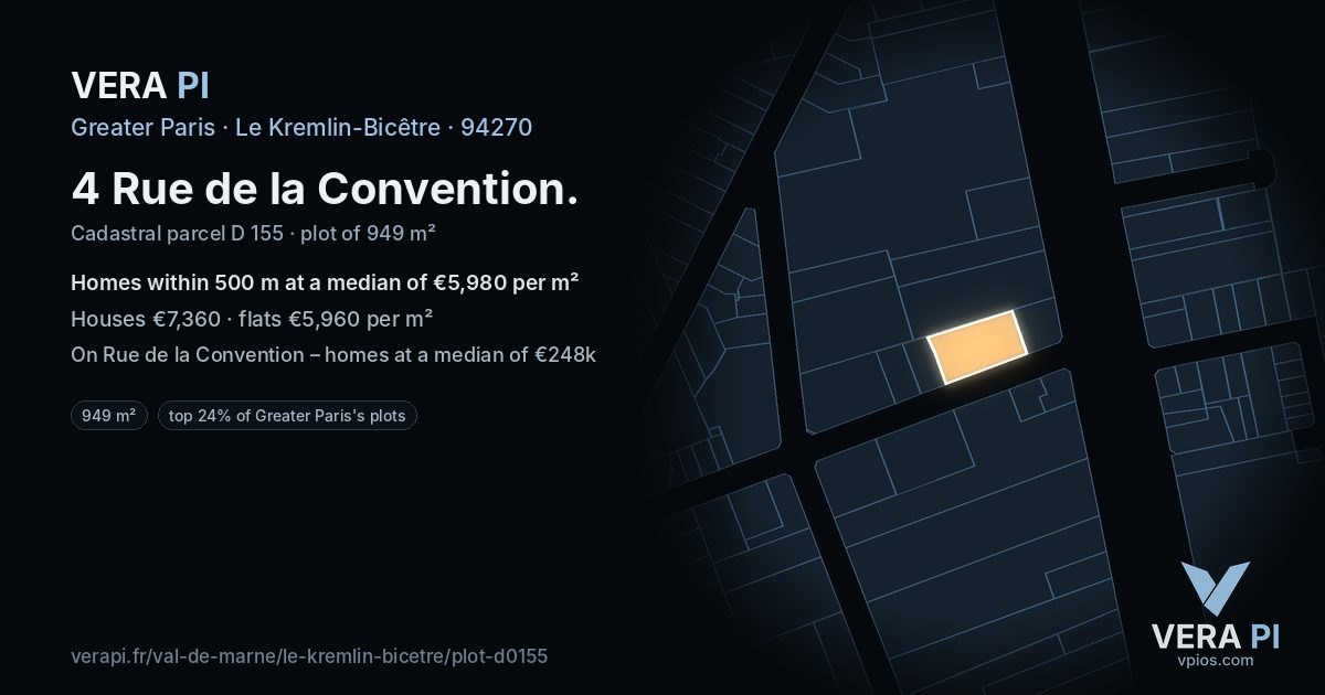 4 Rue de la Convention, Le Kremlin-Bicêtre at night – the plot lit, the parcels around coloured by the prices near them