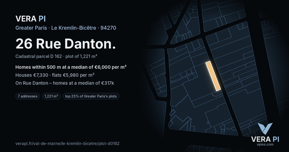 26 Rue Danton, Le Kremlin-Bicêtre at night – the plot lit, the parcels around coloured by the prices near them