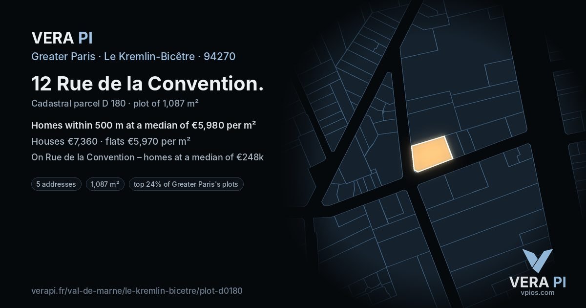 12 Rue de la Convention, Le Kremlin-Bicêtre at night – the plot lit, the parcels around coloured by the prices near them