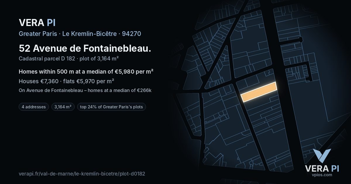 52 Avenue de Fontainebleau, Le Kremlin-Bicêtre at night – the plot lit, the parcels around coloured by the prices near them