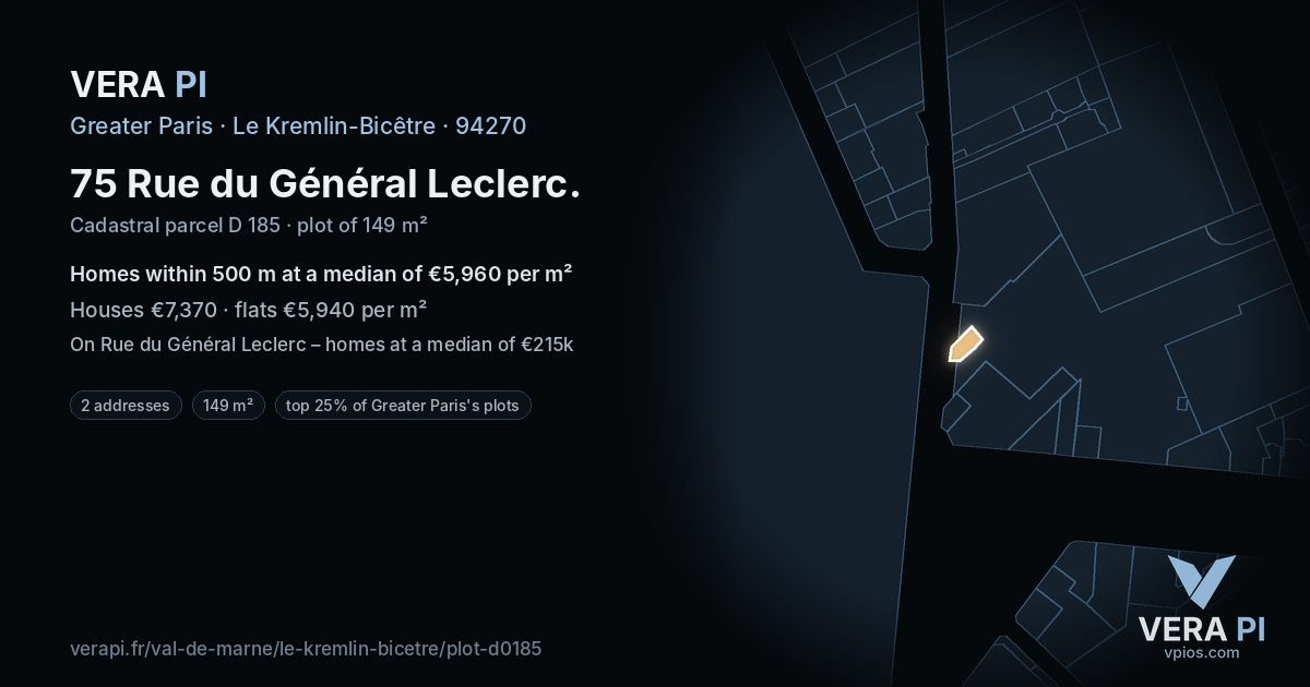 75 Rue du Général Leclerc, Le Kremlin-Bicêtre at night – the plot lit, the parcels around coloured by the prices near them