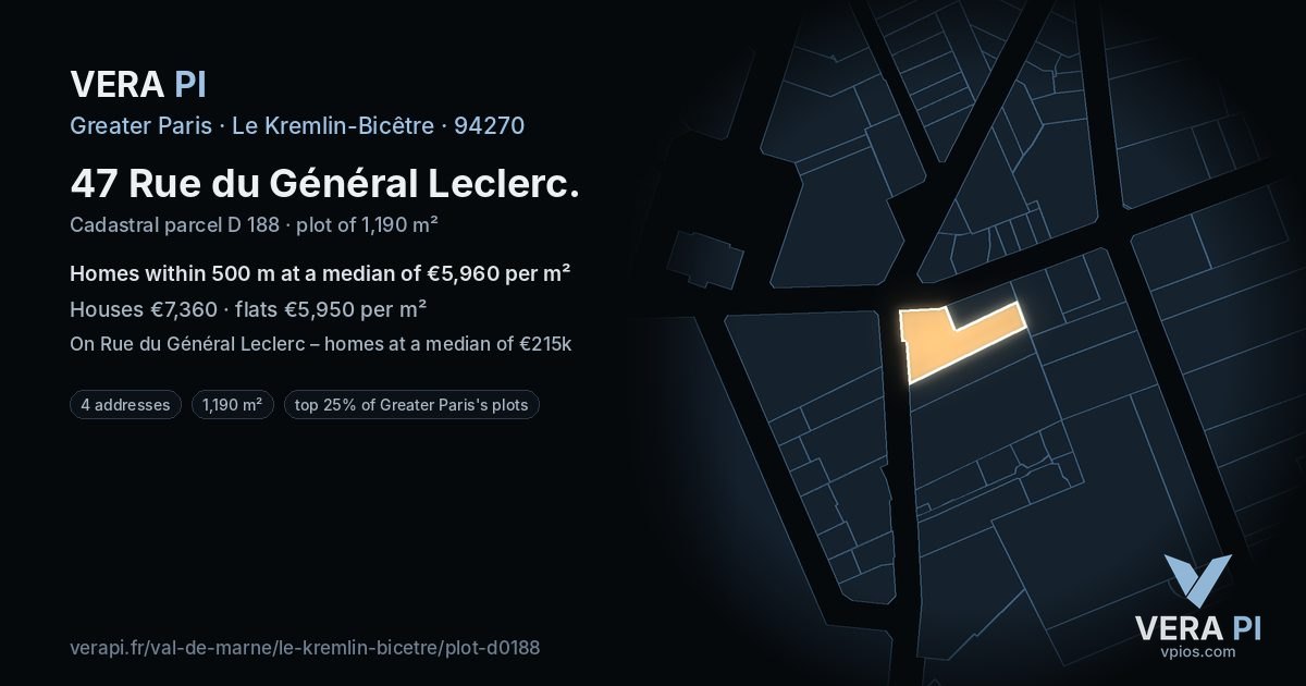 47 Rue du Général Leclerc, Le Kremlin-Bicêtre at night – the plot lit, the parcels around coloured by the prices near them