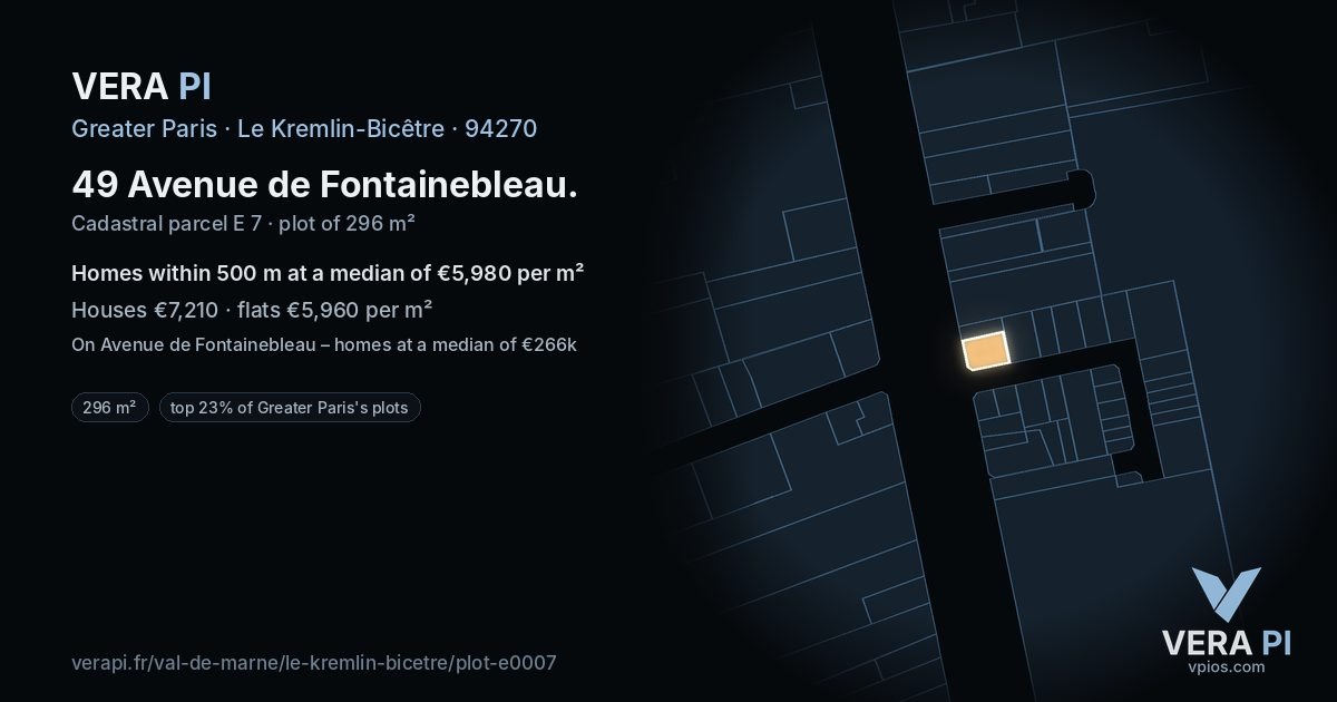 49 Avenue de Fontainebleau, Le Kremlin-Bicêtre at night – the plot lit, the parcels around coloured by the prices near them