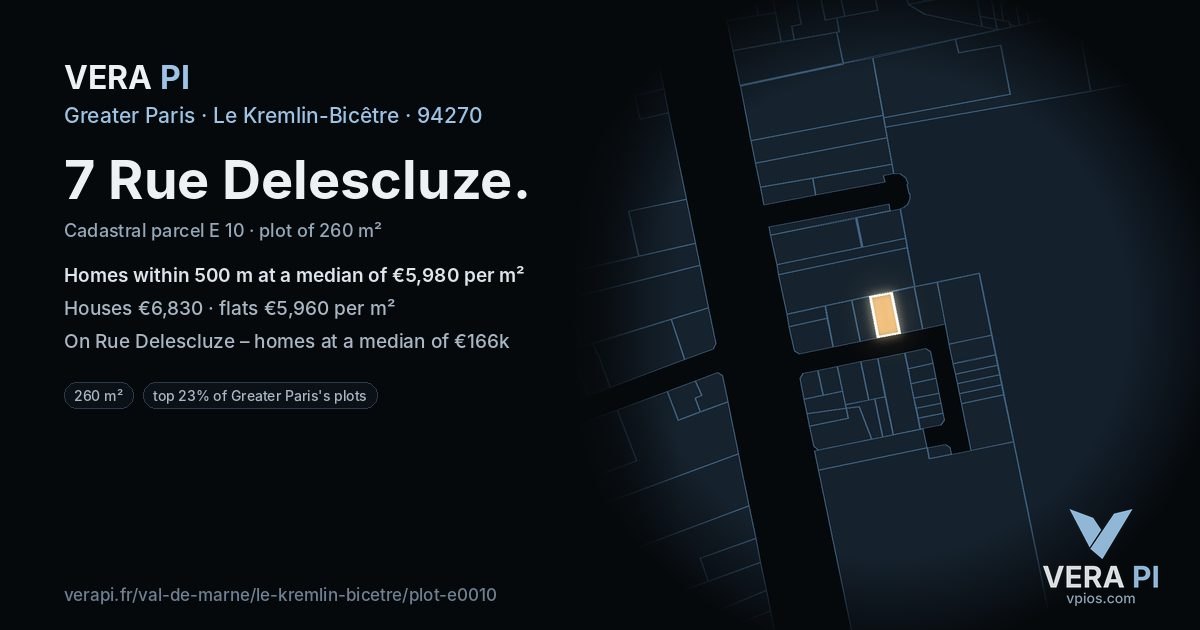 7 Rue Delescluze, Le Kremlin-Bicêtre at night – the plot lit, the parcels around coloured by the prices near them