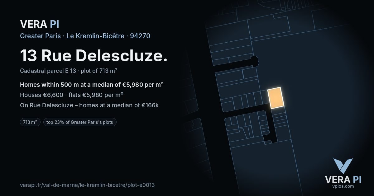 13 Rue Delescluze, Le Kremlin-Bicêtre at night – the plot lit, the parcels around coloured by the prices near them