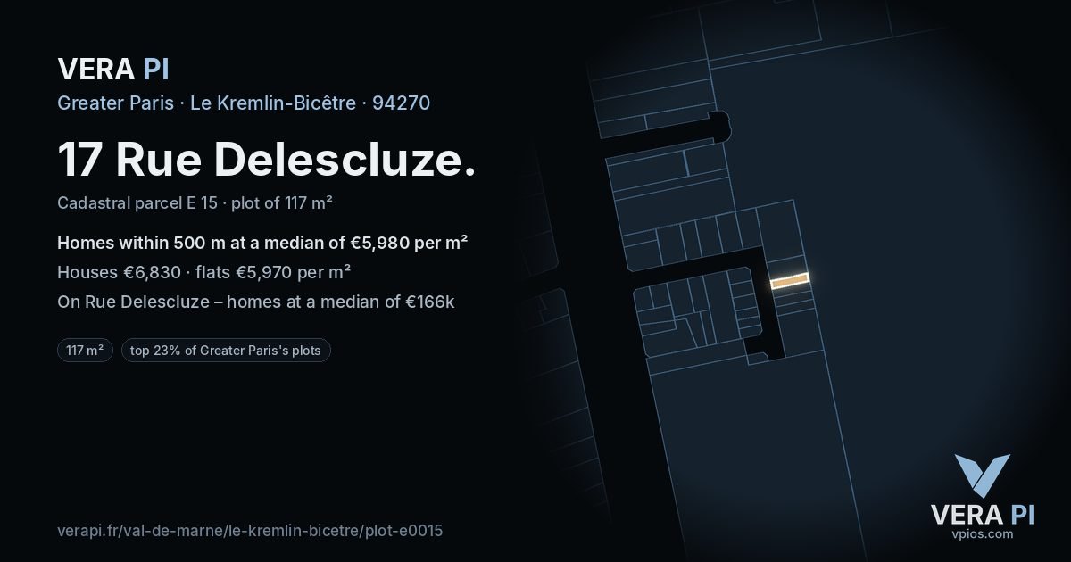 17 Rue Delescluze, Le Kremlin-Bicêtre at night – the plot lit, the parcels around coloured by the prices near them