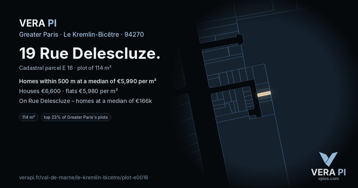 19 Rue Delescluze, Le Kremlin-Bicêtre at night – the plot lit, the parcels around coloured by the prices near them