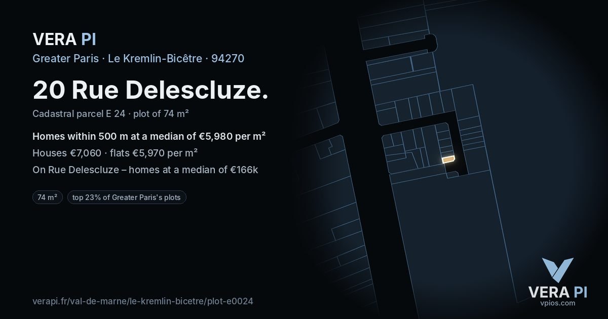20 Rue Delescluze, Le Kremlin-Bicêtre at night – the plot lit, the parcels around coloured by the prices near them