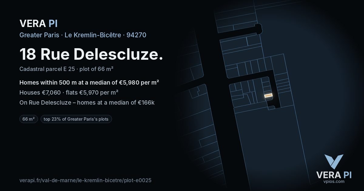 18 Rue Delescluze, Le Kremlin-Bicêtre at night – the plot lit, the parcels around coloured by the prices near them
