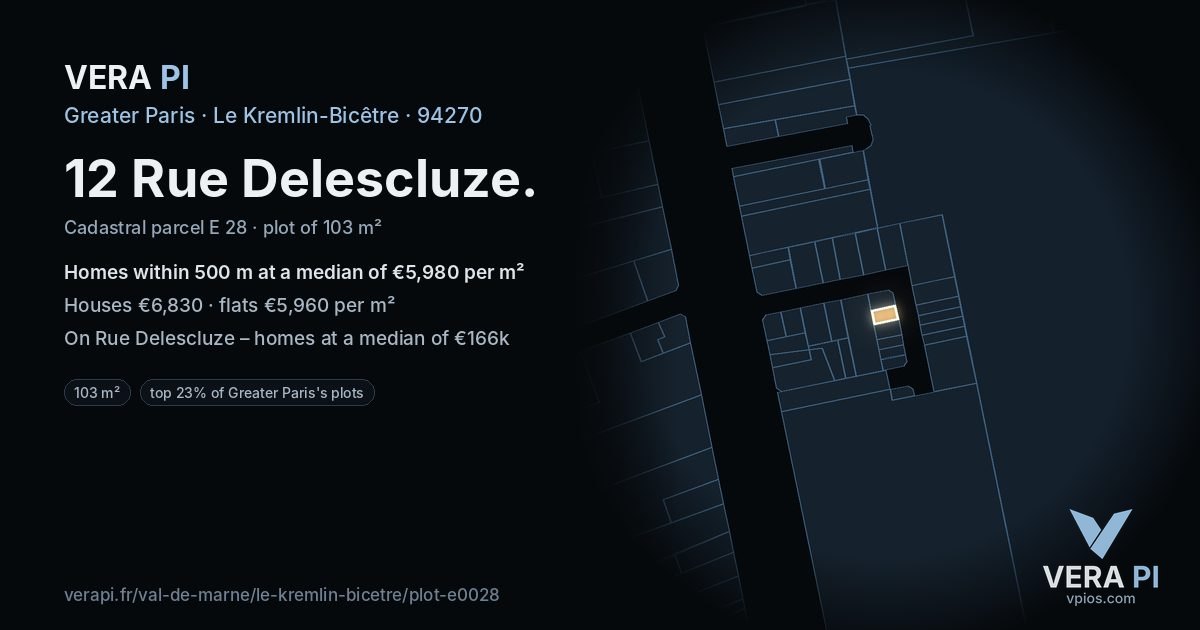 12 Rue Delescluze, Le Kremlin-Bicêtre at night – the plot lit, the parcels around coloured by the prices near them