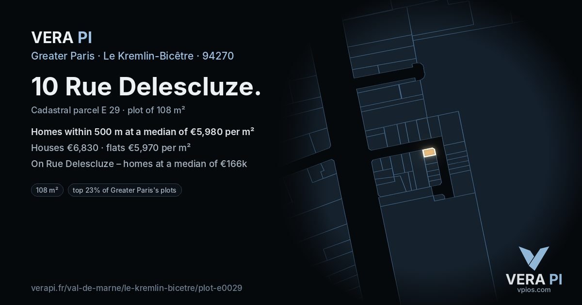 10 Rue Delescluze, Le Kremlin-Bicêtre at night – the plot lit, the parcels around coloured by the prices near them