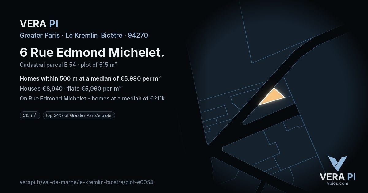 6 Rue Edmond Michelet, Le Kremlin-Bicêtre at night – the plot lit, the parcels around coloured by the prices near them