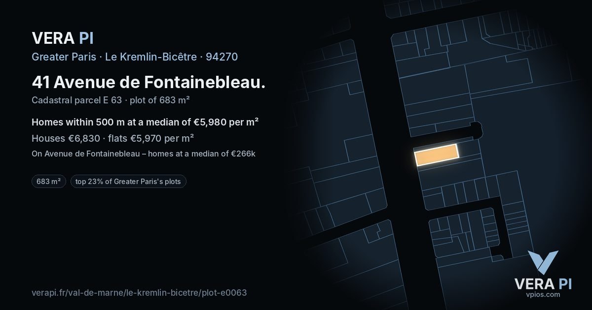 41 Avenue de Fontainebleau, Le Kremlin-Bicêtre at night – the plot lit, the parcels around coloured by the prices near them