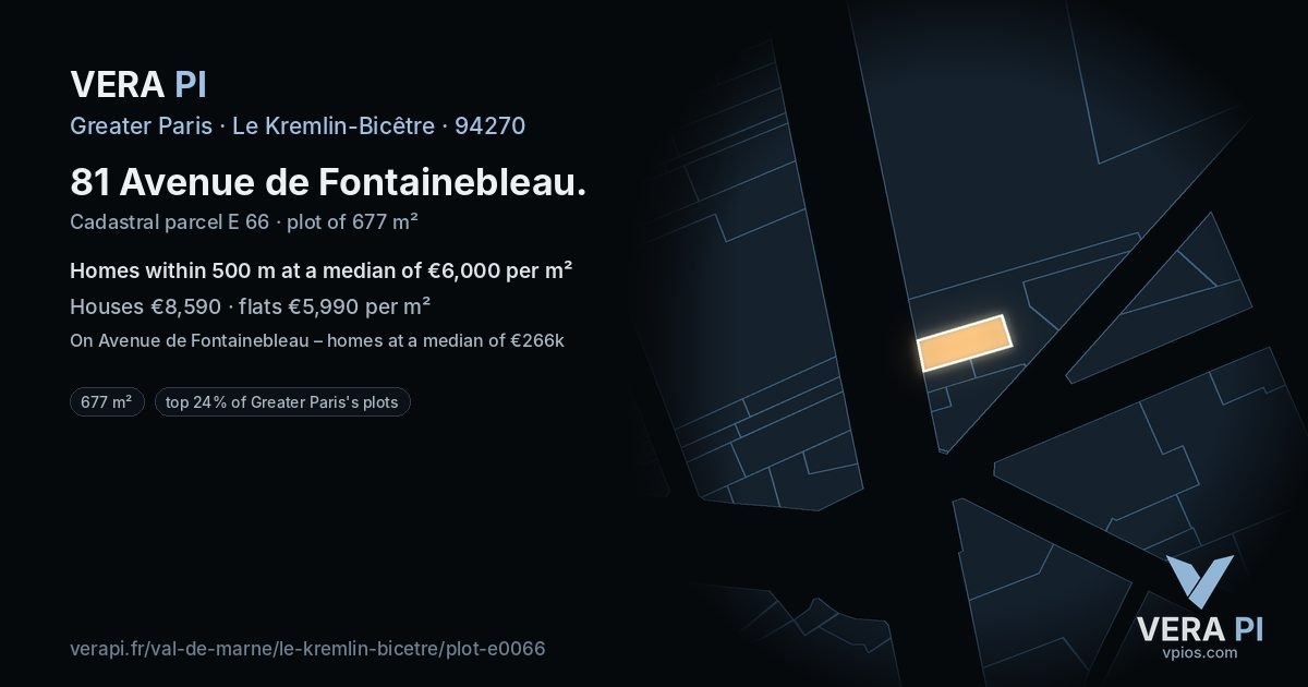 81 Avenue de Fontainebleau, Le Kremlin-Bicêtre at night – the plot lit, the parcels around coloured by the prices near them