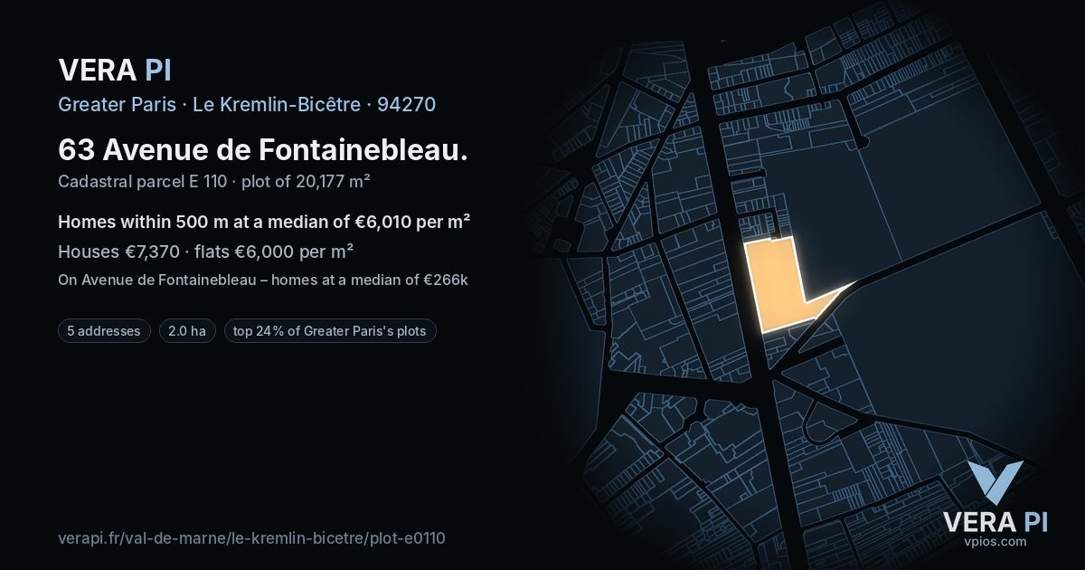 63 Avenue de Fontainebleau, Le Kremlin-Bicêtre at night – the plot lit, the parcels around coloured by the prices near them