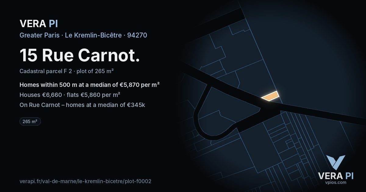 15 Rue Carnot, Le Kremlin-Bicêtre at night – the plot lit, the parcels around coloured by the prices near them