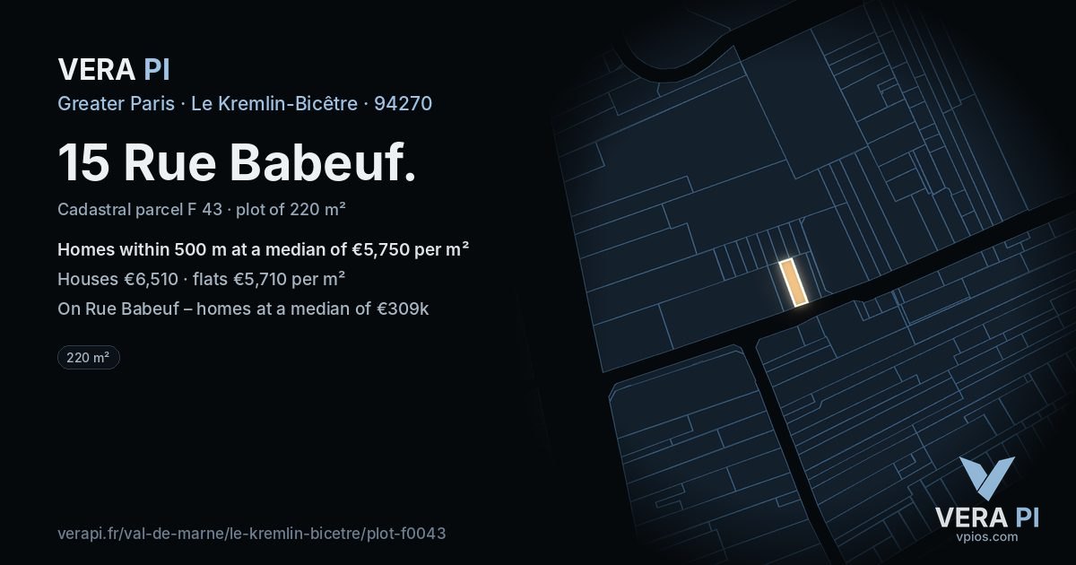 15 Rue Babeuf, Le Kremlin-Bicêtre at night – the plot lit, the parcels around coloured by the prices near them