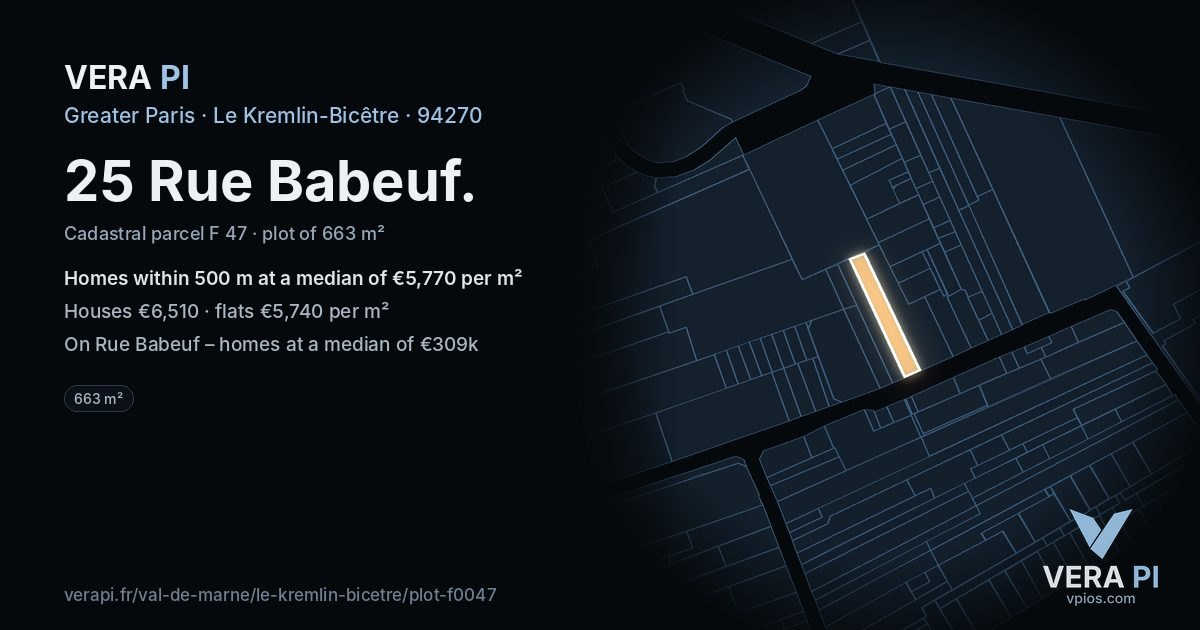 25 Rue Babeuf, Le Kremlin-Bicêtre at night – the plot lit, the parcels around coloured by the prices near them