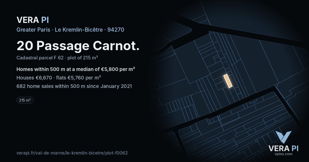 20 Passage Carnot, Le Kremlin-Bicêtre at night – the plot lit, the parcels around coloured by the prices near them