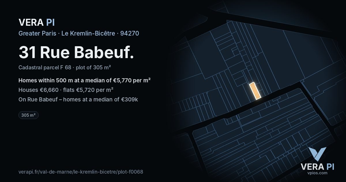 31 Rue Babeuf, Le Kremlin-Bicêtre at night – the plot lit, the parcels around coloured by the prices near them