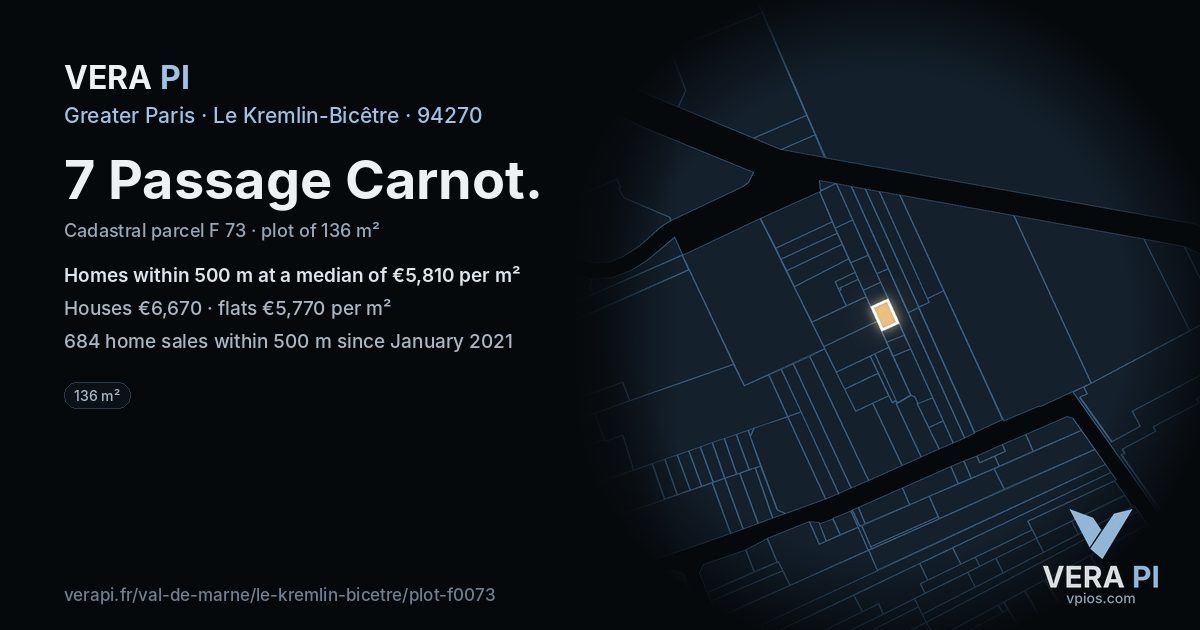 7 Passage Carnot, Le Kremlin-Bicêtre at night – the plot lit, the parcels around coloured by the prices near them