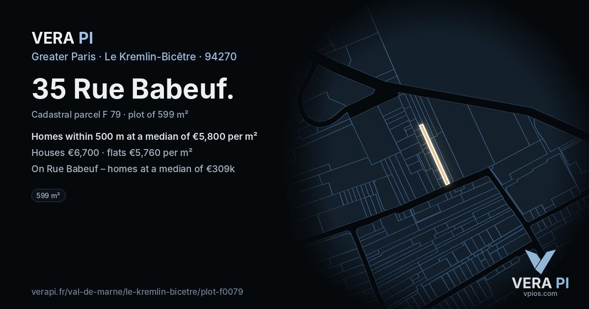 35 Rue Babeuf, Le Kremlin-Bicêtre at night – the plot lit, the parcels around coloured by the prices near them