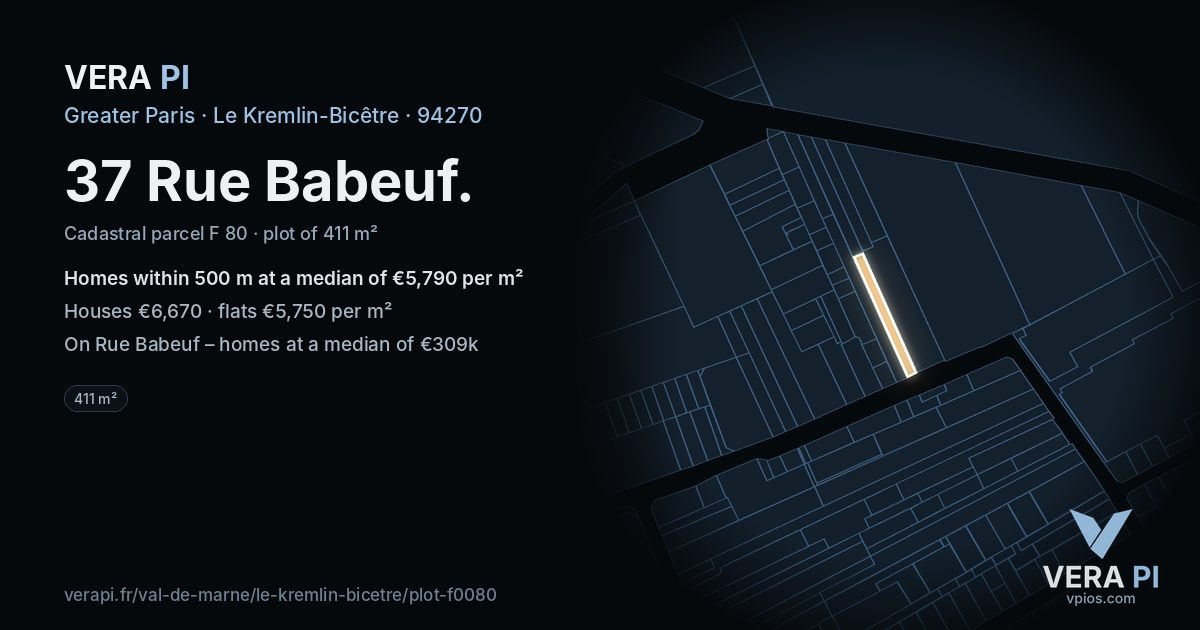 37 Rue Babeuf, Le Kremlin-Bicêtre at night – the plot lit, the parcels around coloured by the prices near them