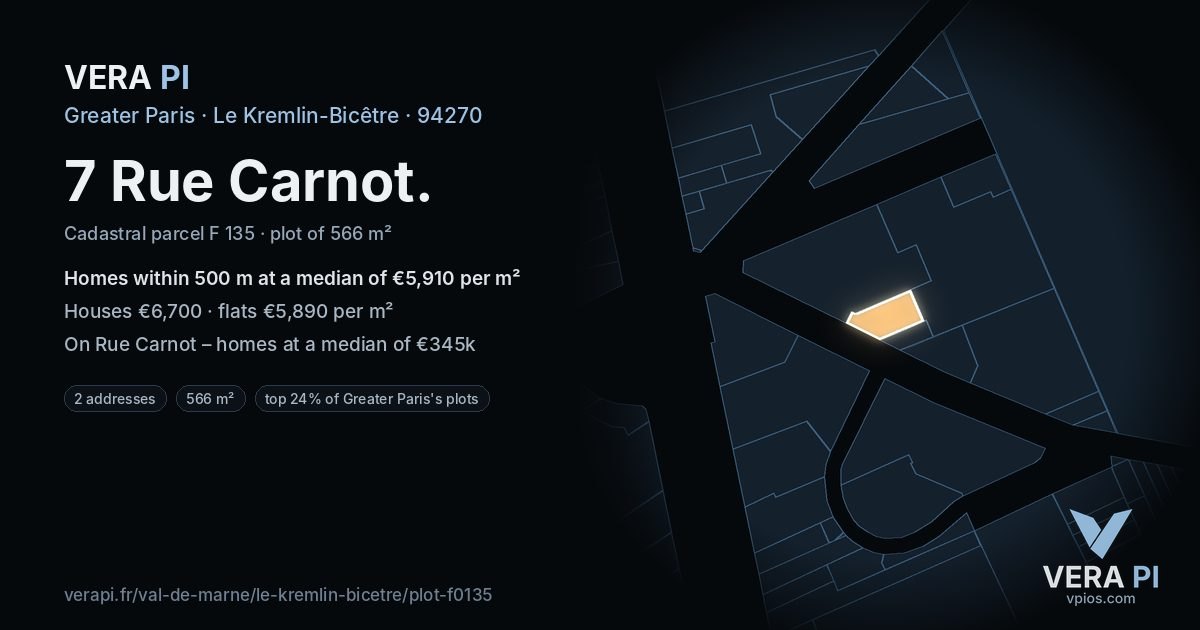7 Rue Carnot, Le Kremlin-Bicêtre at night – the plot lit, the parcels around coloured by the prices near them