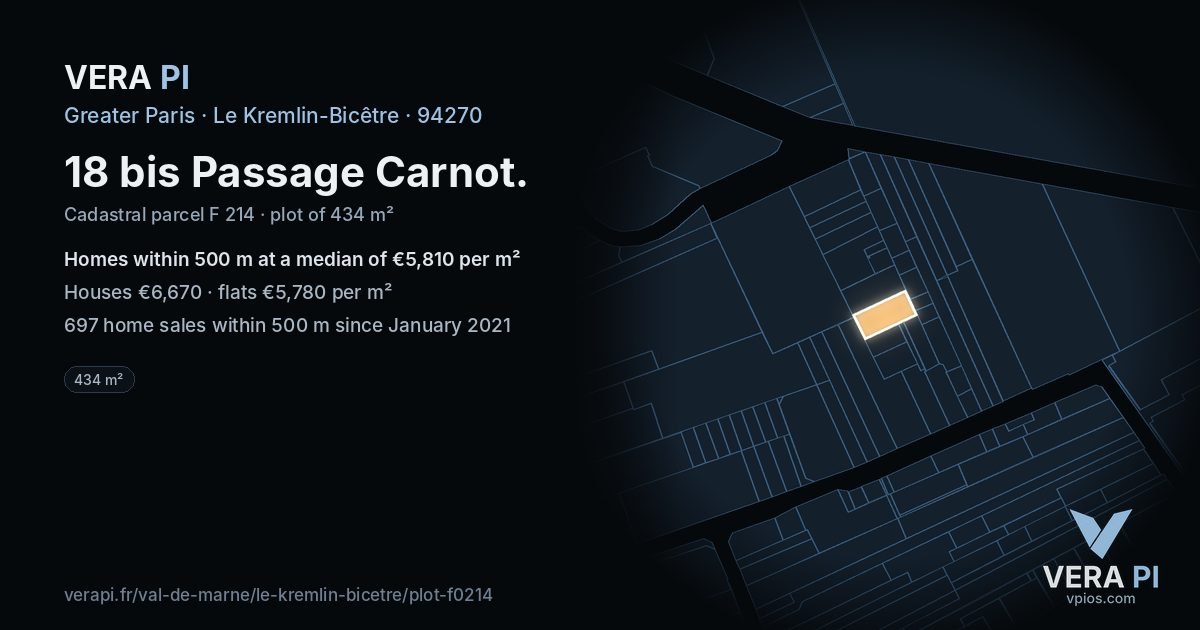 18 bis Passage Carnot, Le Kremlin-Bicêtre at night – the plot lit, the parcels around coloured by the prices near them