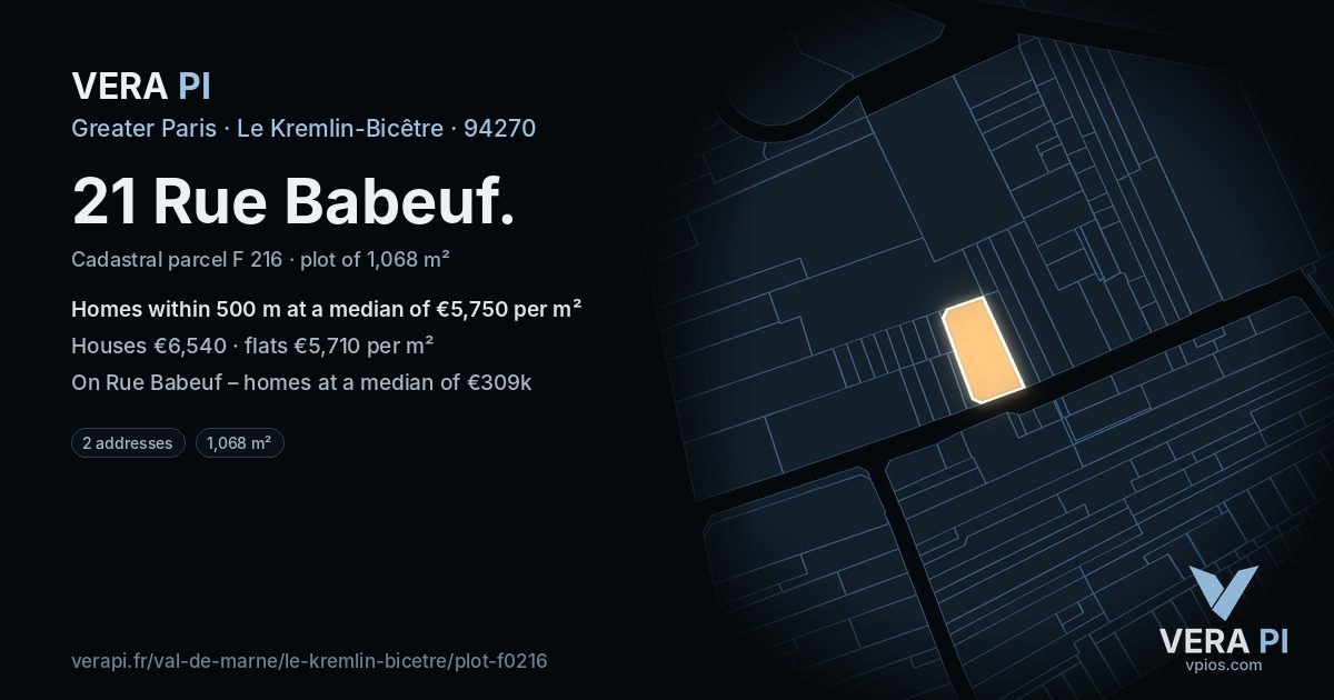 21 Rue Babeuf, Le Kremlin-Bicêtre at night – the plot lit, the parcels around coloured by the prices near them