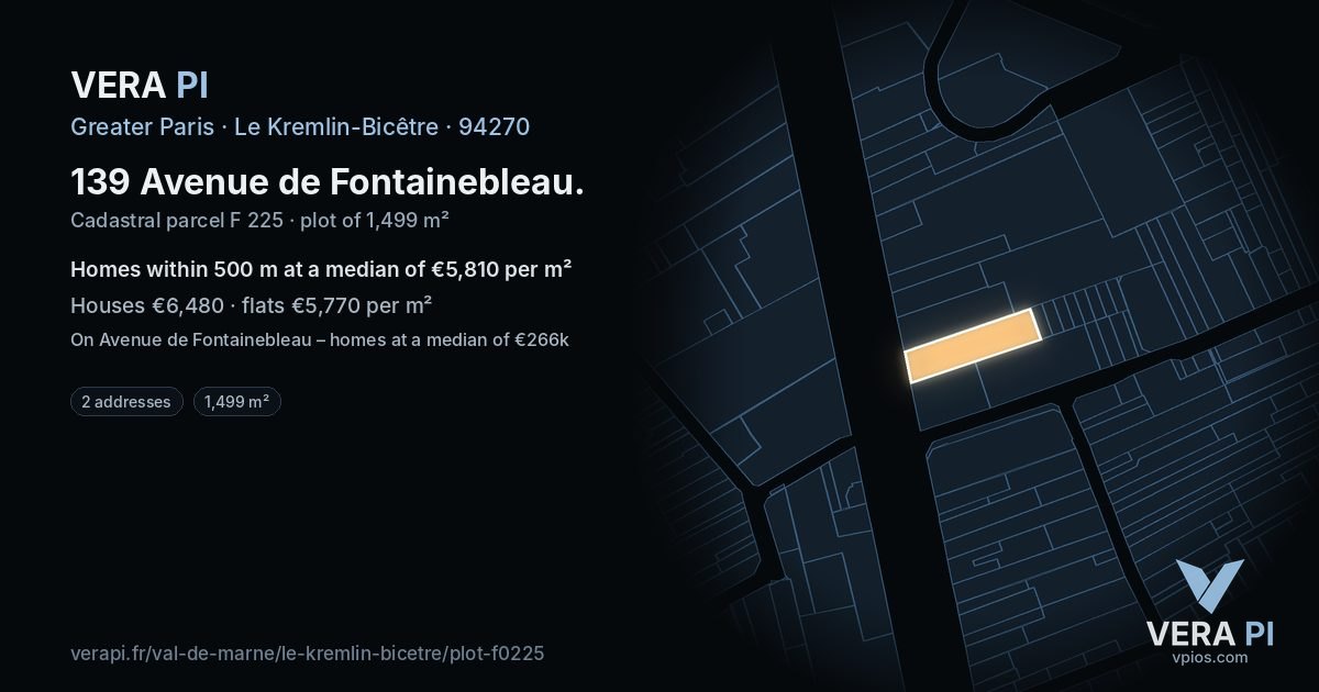 139 Avenue de Fontainebleau, Le Kremlin-Bicêtre at night – the plot lit, the parcels around coloured by the prices near them