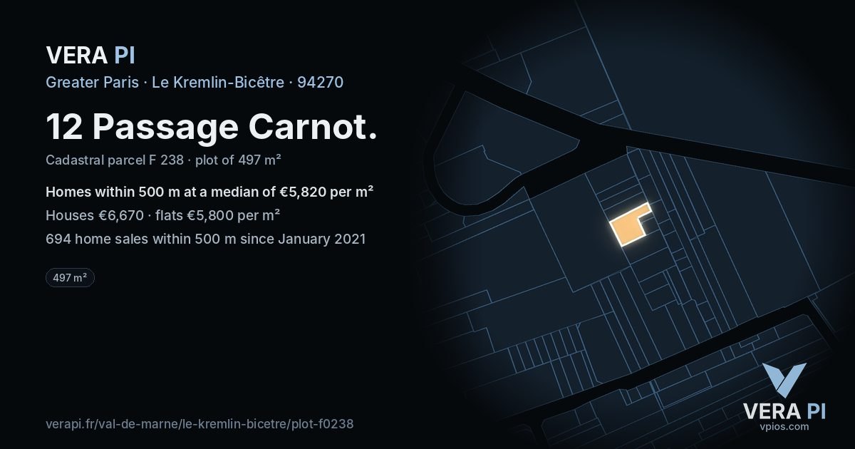 12 Passage Carnot, Le Kremlin-Bicêtre at night – the plot lit, the parcels around coloured by the prices near them
