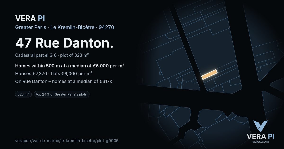 47 Rue Danton, Le Kremlin-Bicêtre at night – the plot lit, the parcels around coloured by the prices near them