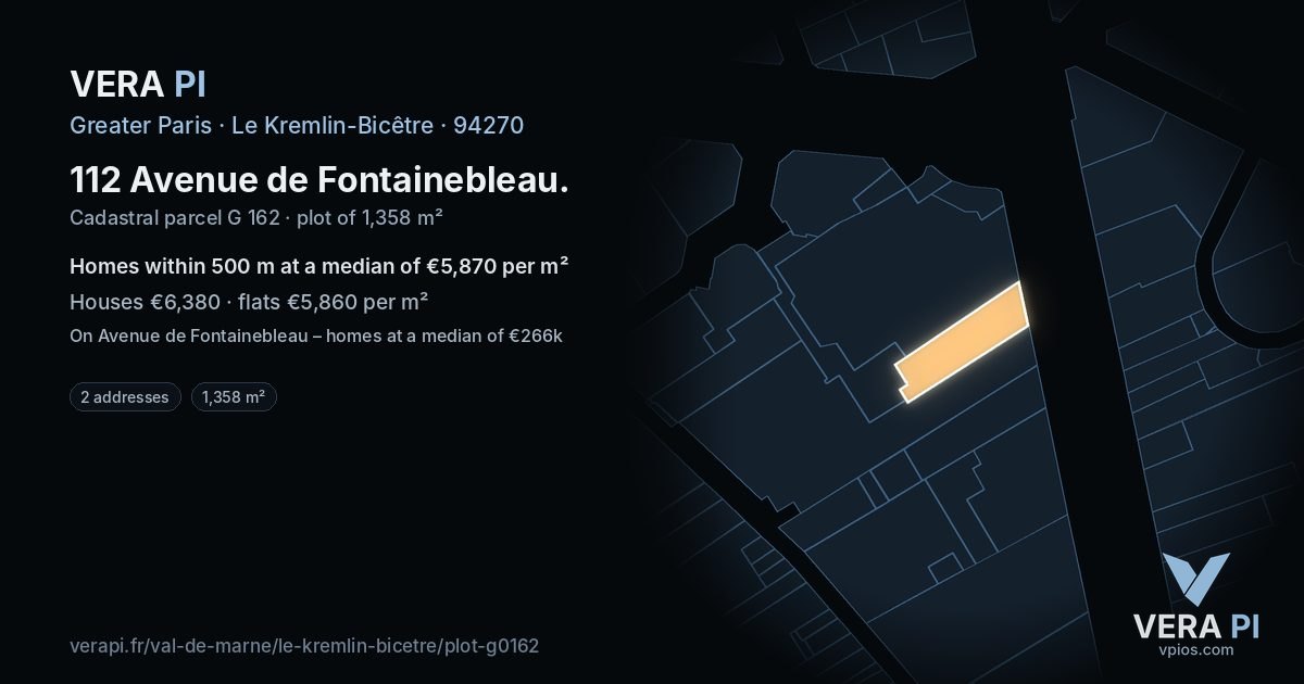 112 Avenue de Fontainebleau, Le Kremlin-Bicêtre at night – the plot lit, the parcels around coloured by the prices near them