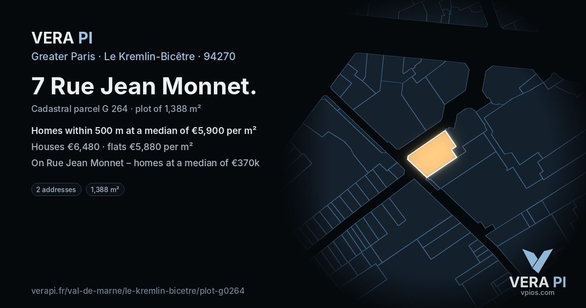 7 Rue Jean Monnet, Le Kremlin-Bicêtre at night – the plot lit, the parcels around coloured by the prices near them